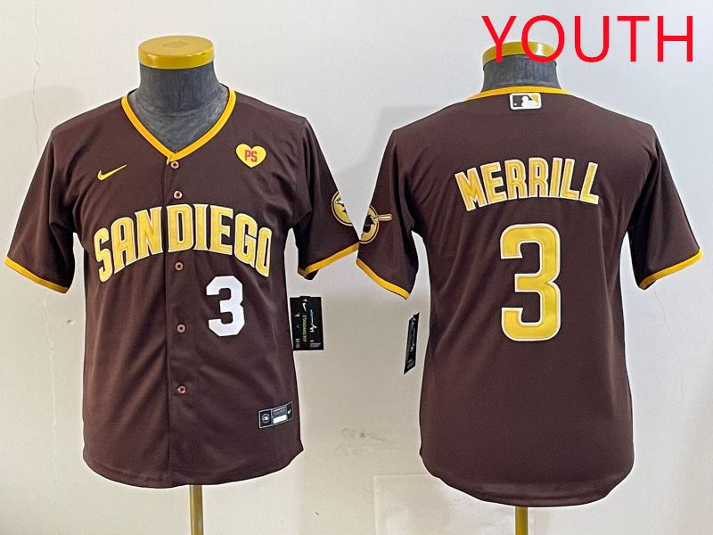 Youth San Diego Padres 3 Merrill Brown Game 2025 Nike MLB Jersey style 7